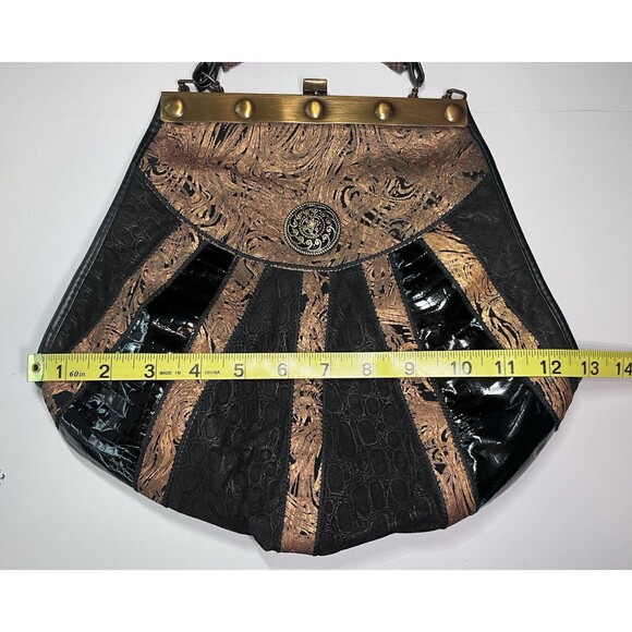 Leather Two Toned Handbag Brown Gold Satchel Crossbody Leather Cork Bag - Picture 6 of 9